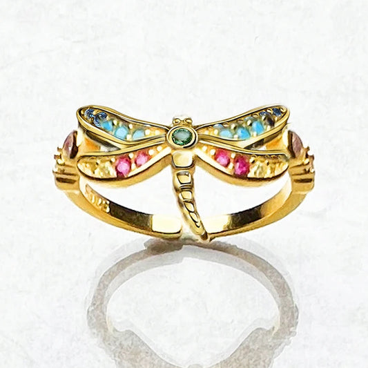 Dragonfly Colored Stone Sterling Ring